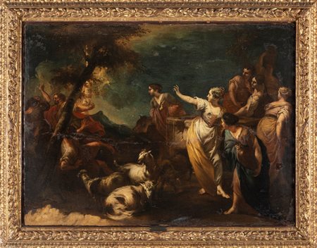 Scuola veneta, fine secolo XVII - inizi secolo XVIII - Mosè difende le figlie di Jetro