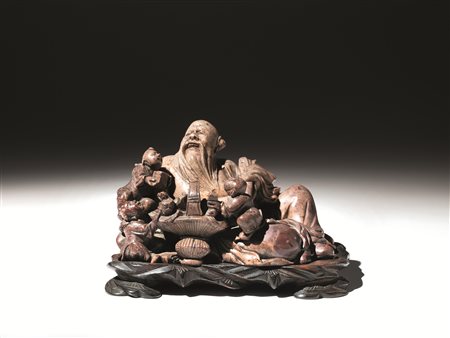 Scultura Cina sec. XIX-XX, in pietra saponaria raffigurante budda ridente...