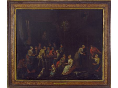 Scuola fiamminga (XVII secolo) Coppia di scene d'interno Olio su tela Misure...