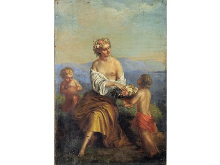 Scuola veneta (XVIII secolo) Coppia di scene allegoriche Olio su tela Senza...