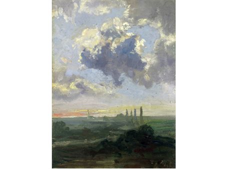 Anonimo (XIX secolo) Paesaggio Olio su cartoncino Senza cornice Misure 22x16 cm