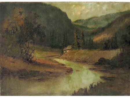 Firma illeggibile (XIX-XX secolo) Paesaggio Olio su tela Senza cornice Misure...
