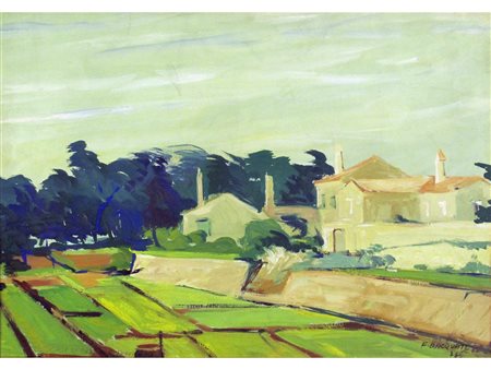 Franco Dacquati (1910-1988) Paesaggio Tempera su carta Firmato Misure 46x66 cm