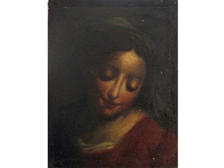 Scuola lombarda XVII secolo Volto della Madonna Olio su tela Senza cornice...