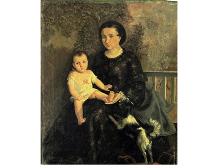 Anonimo (XIX secolo) Madre con Fanciullo Olio su tela Senza cornice Misure...