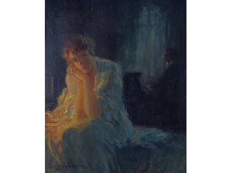 Orazio Gaigher (Barco di Levico 1870-Merano1938) La ragazza e il pianista...