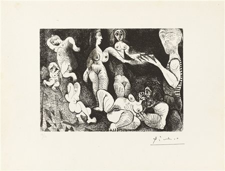Pablo Picasso "Marin rêveur avec deux femmes" 1970
incisione e puntasecca
lastra