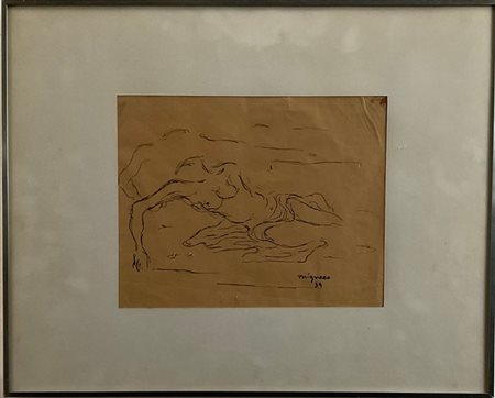 Giuseppe Migneco "Nudo di donna dormiente" 
china su carta
cm 22x27,5
firmato in