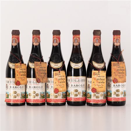  
Lotto di 6 bottiglie Barolo Cantine dei Marchesi di Barolo 1965
 