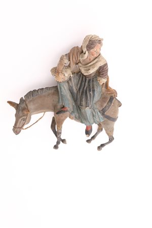 Gruppo in terracotta policroma raffigurante donna su un mulo, Sicilia, XIX...