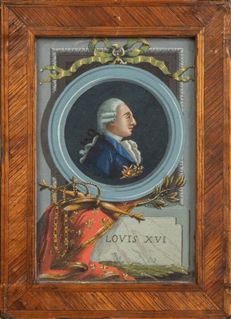 "Ritratto di Luigi XVI" tempera su carta, cornice 
