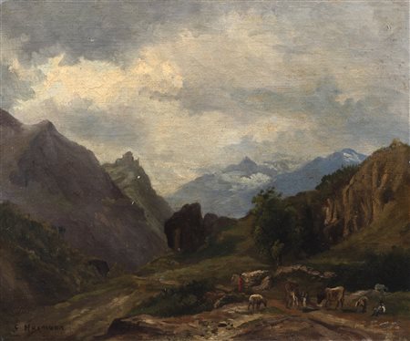 Giuseppe Haimann (Milano 1828-Alessandria d'Egitto 1883)  - Pascolo alpino