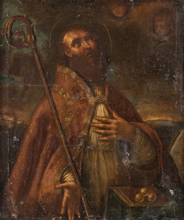 Maestro del XVII secolo "San Nicola di Bari". Olio su tela. Cm 75x63.