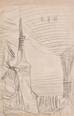 Lyonel Feininger (New York 1871 - 1956) Paese con campanile, 1921;Matita su...