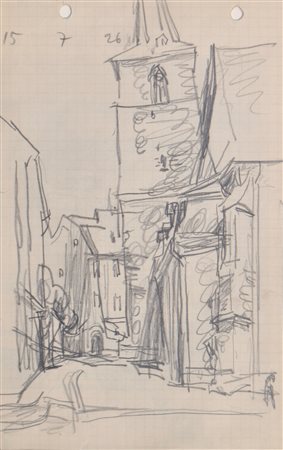 Lyonel Feininger (New York 1871 - 1956) Paese con campanile, 1926;Matita su...