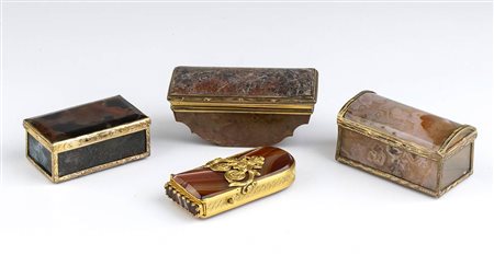 Lotto  composto da quattro scatoline francesi  in agata, diapro e marmo -  XIX secolo