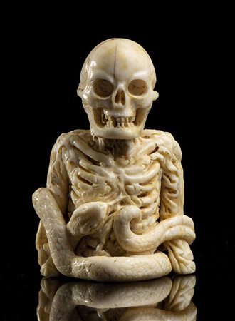 "Memento Mori", busto di scheletro tedesco in avorio marino - XIX secolo