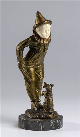 Scultura francese in bronzo raffigurante Pierrot - firmata OMERTH Georges (attivo 1895-1925)