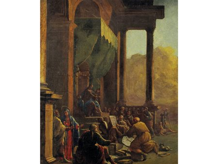 Scuola italiana (XVII secolo) Salomone e la regina di Saba Olio su tela Senza...