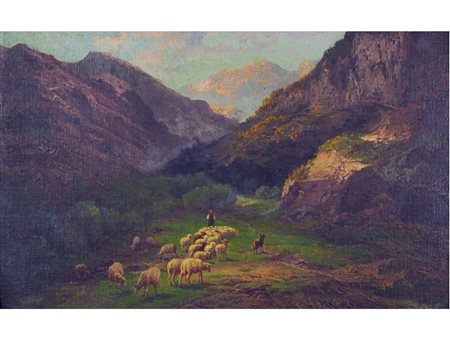 Giovanni John Califano (Roma 1864-1946) Paesaggio montano con pastorella Olio...