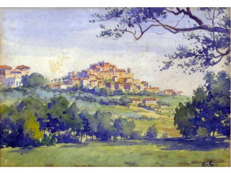 Giacomo Grosso (Torino 1860-1938) Paesaggio Acquarello su carta Siglato G.G....