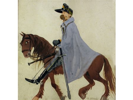Federico Schianchi (Modena 1858-Roma 1919) Soldato a cavallo Tempera su carta...