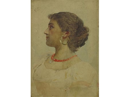 Napoleone Nani (Venezia 1839-Roma 1899) Profilo di donna Acquarello su carta...