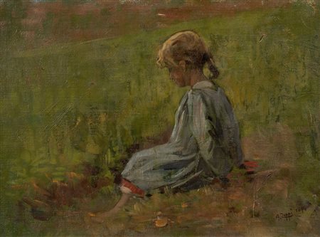 Antonio Zoppi (Novara 1860-Firenze 1926)  - Bambina in un prato, 1894