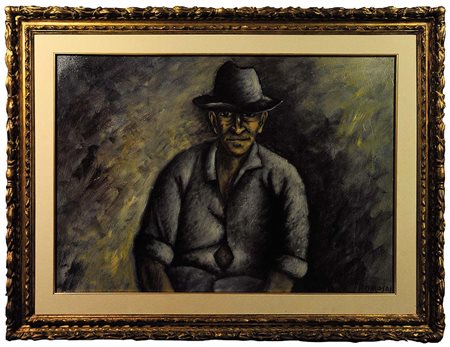OTTONE ROSAI (1895 - 1957) Uomo dei campi, 1934* Olio su tavola, 59x85,5 cm....