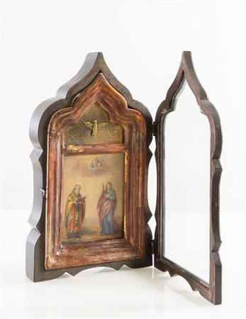 Icona entro teca raffigurante due santi. Arte ortodossa, innizi del XIX...