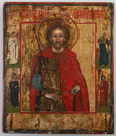 Icona, raffigurante San Giorgio. Impreziosita da quattro figure laterali di...