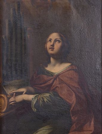 Maestro bolognese del XVII secolo. "Santa Cecilia". Olio su tela. Cm 85x66.
