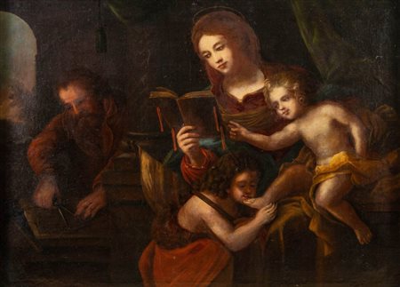 Maestro del XVII secolo. "Sacra Famiglia con San Giovannino". Olio su tela....