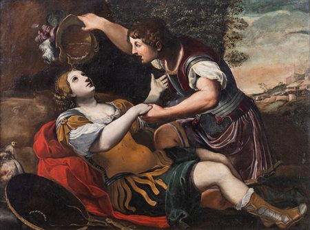 ALESSANDRO TIARINI (Bologna 1577 – 1668), attr. "Tancredi e Clorinda". Olio...