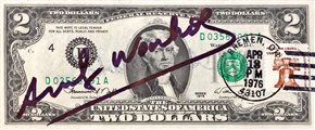 Andy Warhol TWO DOLLARS BILL (Thomas Jefferson), 1976 intervento su...