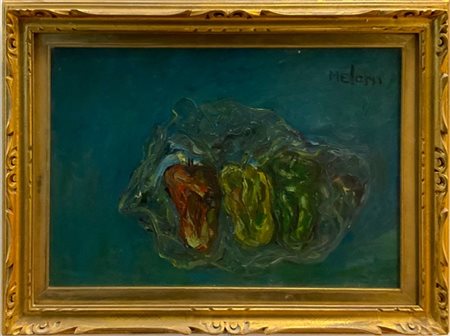 Gino Meloni "Peperoni al cartoccio" 1988
olio su tela
cm 50x70
Firmato in alto a