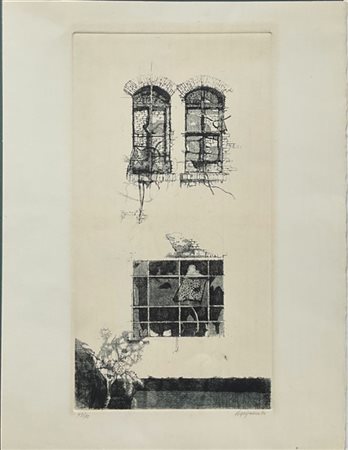 Renzo Vespignani "Tre finestre" 1970
acquaforte
(lastra cm 49,7x26,4; foglio cm