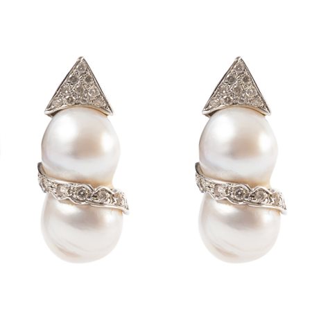 ORECCHINI in oro bianco 18 KT con brillanti e perle