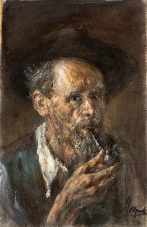 Natale Morzenti (Silvano d'Orba 1884 o 1885-Martinengo 1947)  - Autoritratto con pipa