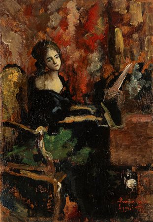 Ermenegildo Agazzi (Mapello 1866-Bergamo 1945)  - Ragazza al pianoforte