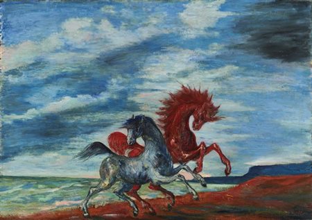 Aligi Sassu "Il grande cavallo rosso" 1958
olio su tela
cm 70x100
Firmato in bas