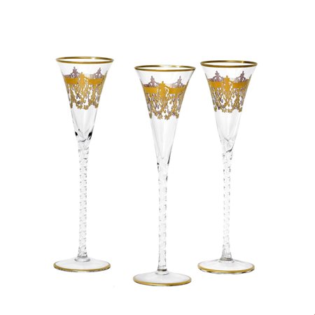 Servizio da 12 flûtes per champagne in cristallo con profili e decorazioni...