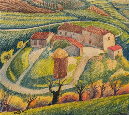 Gerardo Dottori (Perugia 1884-1977)  - Paesaggio rurale, 30's