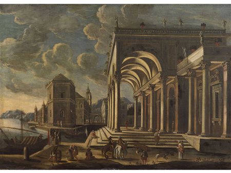 Scuola romana (XVIII secolo) Architettura Olio su tela Senza cornice Misure...