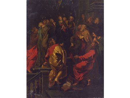 Scuola fiamminga (XVII secolo) La Discesa dello Spirito Santo Olio su tavola...