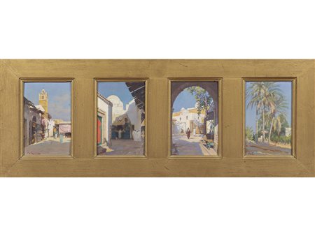 Michele Cortegiani (Napoli 1857-Tunisi 1919) Quattro scene orientaliste Olio...
