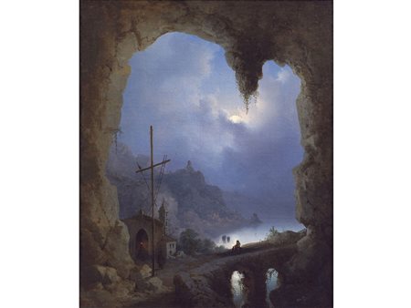 Anonimo (XIX secolo) Amalfi Olio su tela Datato 1854 Misure 58,5x48,5 cm