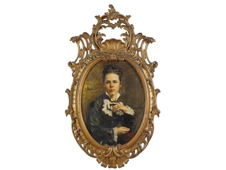 Anonimo (XIX secolo) Coppia di ritratti Olio su tela Misure:75,5x55 cm, con...