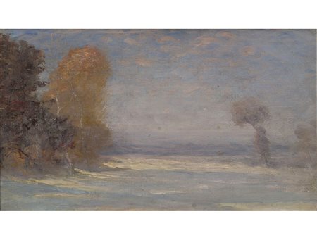 Anonimo (XX secolo) Paesaggio Olio su cartone telato Misure:23,2x41 cm