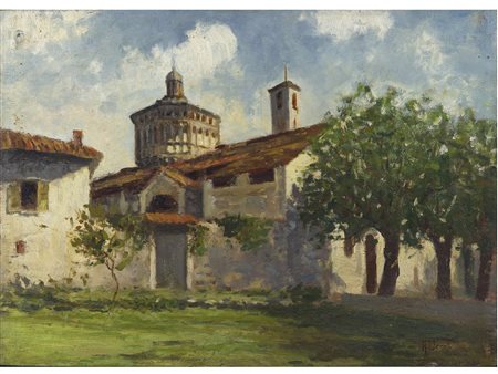 Arturo Verni (1891-1960) Paesaggio Olio su tavola Firma Misure: 31x43,5 cm